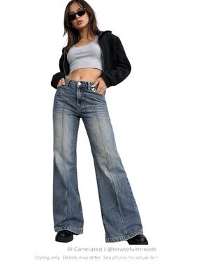 Y2K Seam Detail Flare Jeans Wide Leg High Rise 32” Inseam XL 14